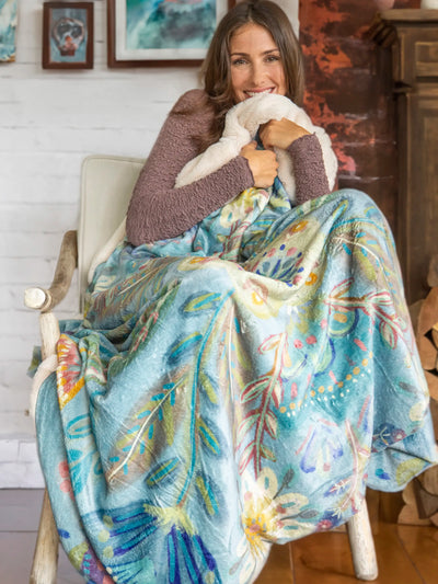Faux Fur Throw Blanket - Mandala Folk Garden-view 2