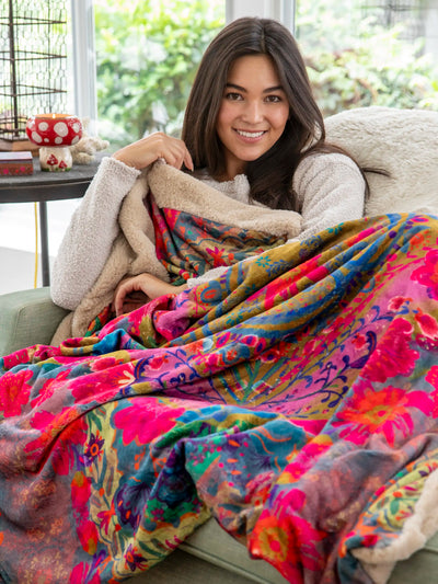 Faux Fur Throw Blanket - Fuchsia Mandala-view 1