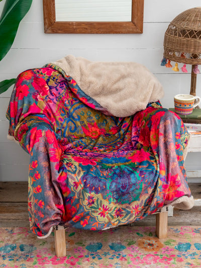 Faux Fur Throw Blanket - Fuchsia Mandala-view 2