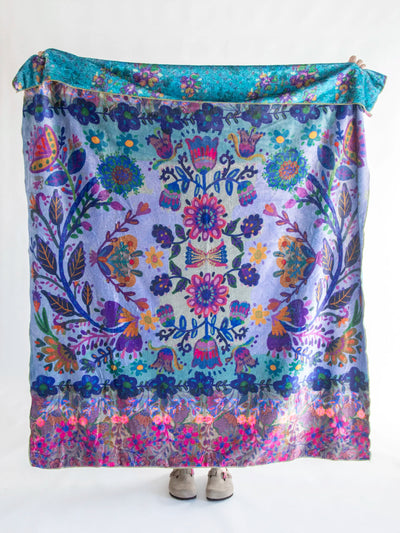 Reversible Cozy Throw Blanket - Border Folk Garden-view 1