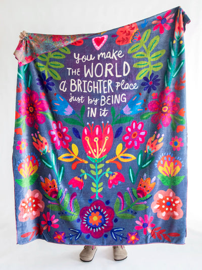Reversible Cozy Throw Blanket - Indigo You Make The World Brighter-view 1