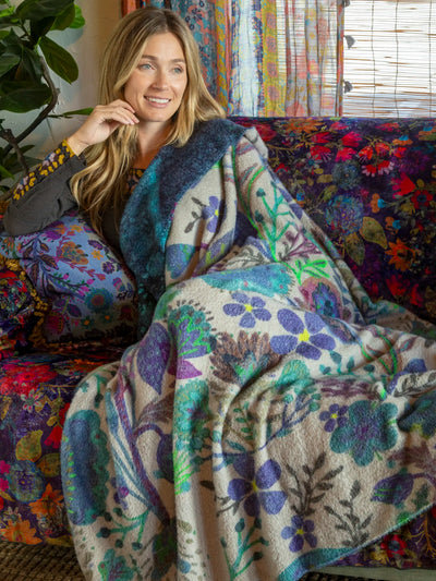Cashmere-Like Throw Blanket - Tulip Floral Grey-view 1