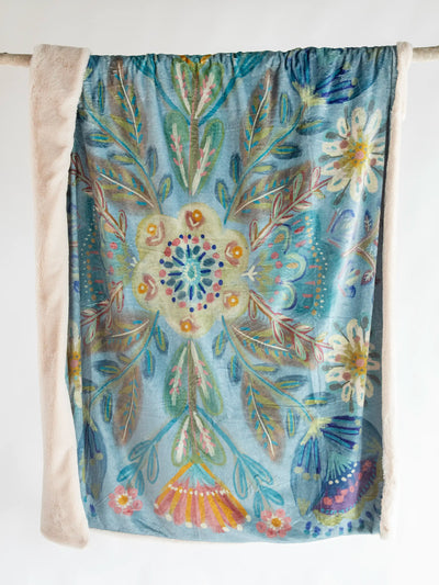Faux Fur Throw Blanket - Mandala Folk Garden-view 1