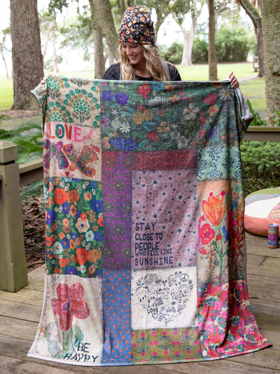 Reversible Cozy Throw Blanket - Patchwork Be Happy-view 1