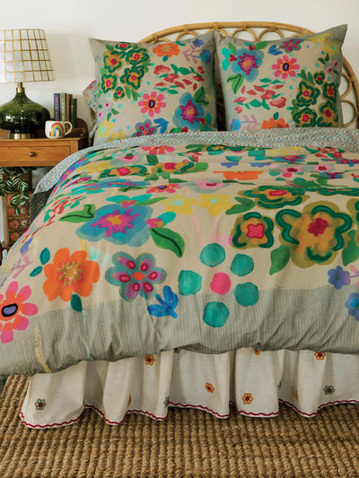 Cotton Tufted Embroidered Duvet Cover - Floral Garden-view 1