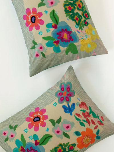 Cotton Tufted Embroidered Shams, Set of 2 - Floral Garden-view 1