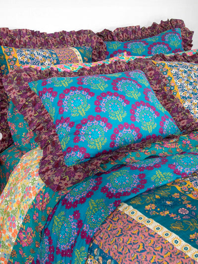 Reversible Ruffle Cotton Euro Sham - Blooms-view 2