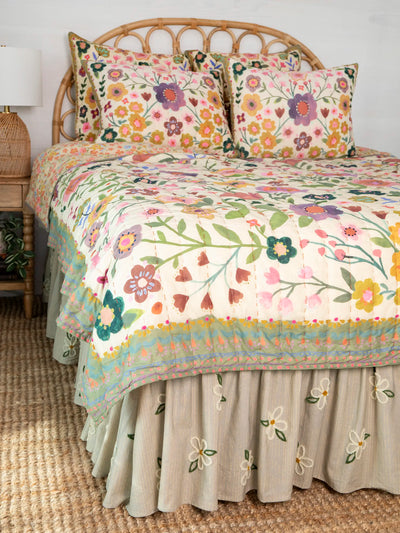 Goes With Everything Tufted Bed Skirt - Dusty Blue Floral-view 2