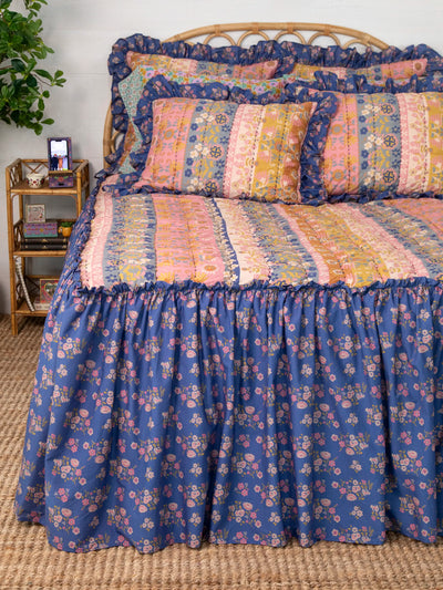 Floret Border Ruffle Skirt Quilt - Navy Floral Blooms-view 1