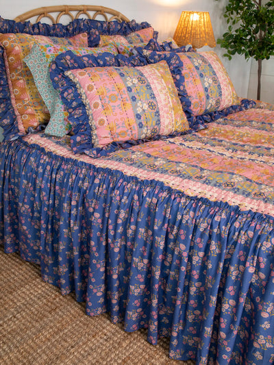 Floret Border Ruffle Skirt Quilt - Navy Floral Blooms-view 2