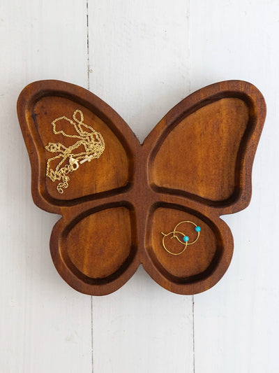 Carved Wood Trinket Dish - Butterfly-view 1