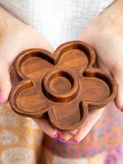 Carved Wood Trinket Dish - Flower-view 2