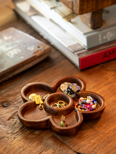 Carved Wood Trinket Dish - Flower-view 1
