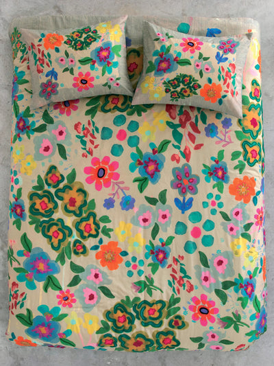Cotton Tufted Embroidered Duvet Cover - Floral Garden-view 2