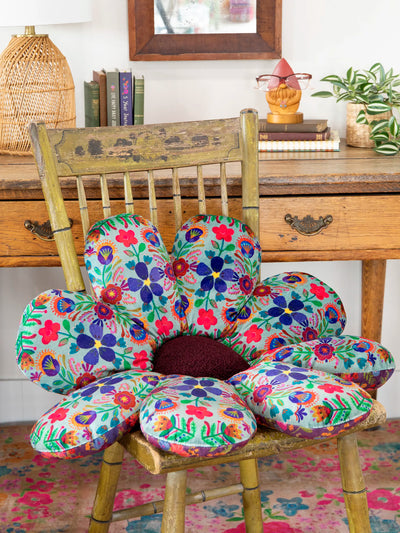 Reversible Seat & Floor Cushion - Maroon Folk Flower-view 1