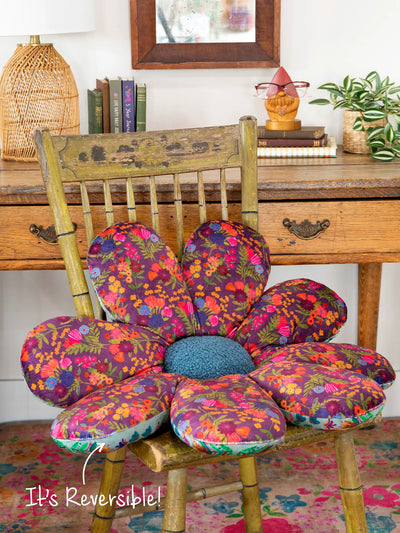 Reversible Seat & Floor Cushion - Maroon Folk Flower-view 2