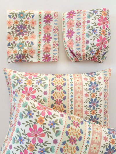 Sooo Soft Cotton Sheet Set - Cream Floral Rainbows-view 2