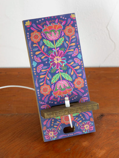 Wooden Phone Stand - Navy Folk Flower-view 1