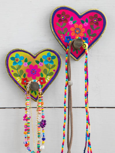 Wooden Wall Hooks, Set of 2 - Heart-view 1